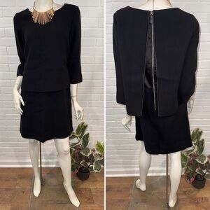 Lafayette 148 New York Back Zip Layered Black 100% Virgin Wool Dress